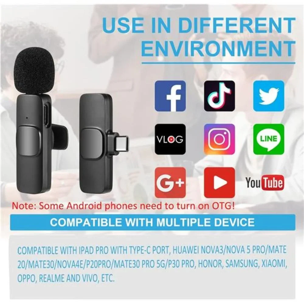 Wireless Lavalier Microphone for Phone(USB-C), Dual Wireless Microphone
